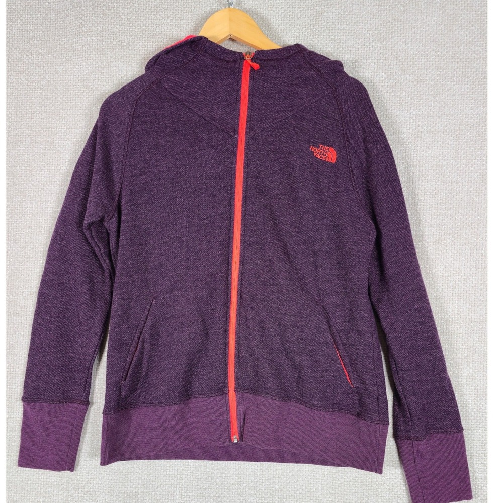 The North Face Womens Full Zip Hoodie Purple Heather Orange‎ Trim Size Large